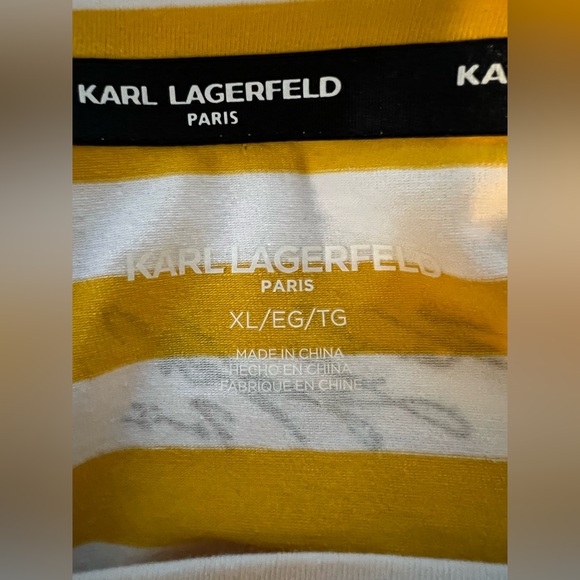 🆕 💛 NWT KARL LAGERFELD Paris Yellow White Stripe Balloon Sleeve T | Women’s XL - Picture 11 of 11